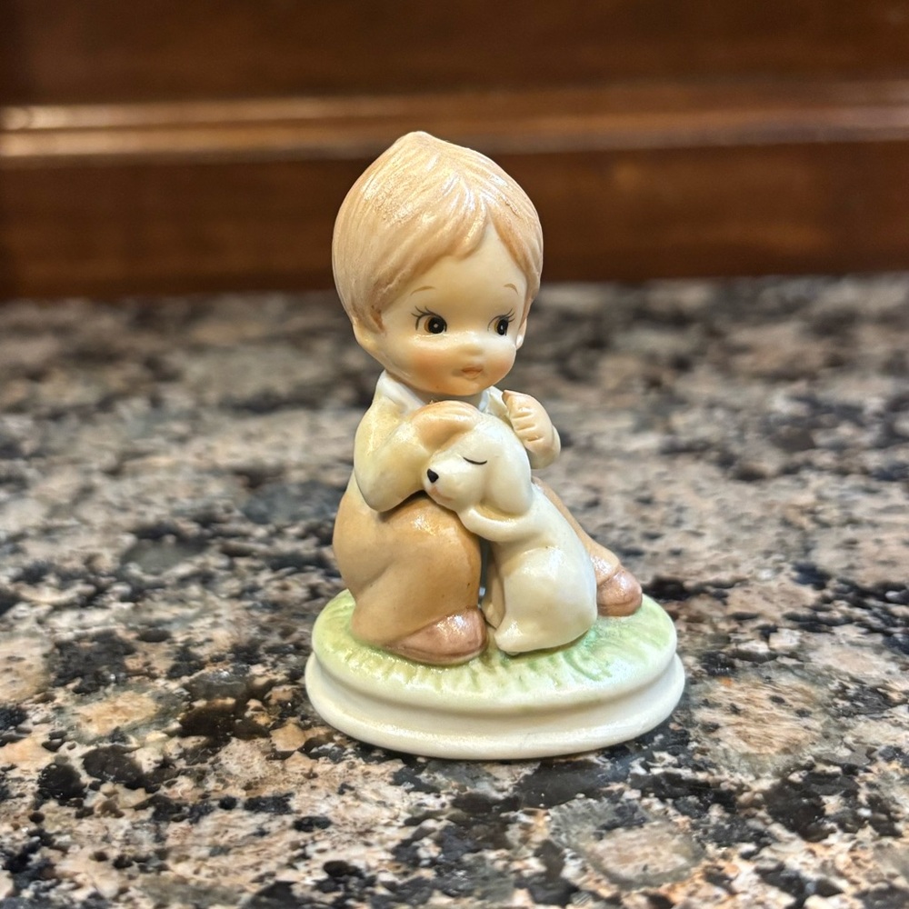 Lefton China Adorable Child and Puppy Figurine